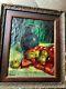 Large Antique Tabletop Still Life Scene Scene Oil Painting Signed/framed