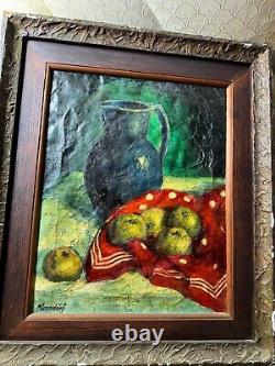 Large Antique Tabletop Still Life Scene Scene Oil Painting Signed/Framed