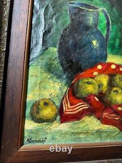 Large Antique Tabletop Still Life Scene Scene Oil Painting Signed/Framed