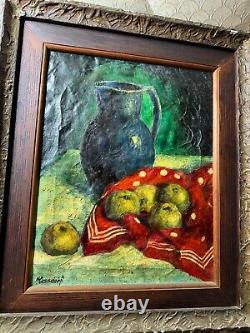 Large Antique Tabletop Still Life Scene Scene Oil Painting Signed/Framed