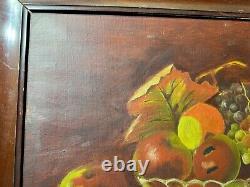 Large Antique Tabletop Still Life With Fruits Scene Oil Painting Framed