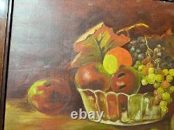 Large Antique Tabletop Still Life With Fruits Scene Oil Painting Framed