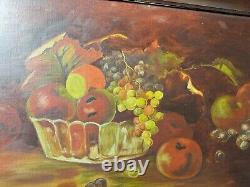 Large Antique Tabletop Still Life With Fruits Scene Oil Painting Framed