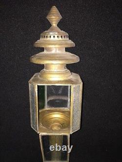 Large Antique Tin And Glass Etched Whale Oil Fixture Lantern