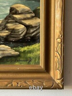 Large Antique Utah Mount Timpanogos River Lake Landscape Oil Painting Old 1954