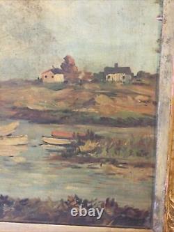 Large Antique Vladimir Pavlosky Framed Oil on Canvas Painting Rockport Cape Ann