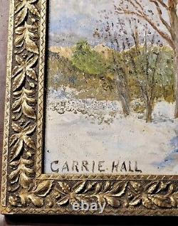 Large Antique Winter Landscape Oil Painting Signed In Ornate Gold Gilt Frame Vtg