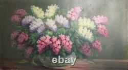 Large Antique oil painting still life with flowers