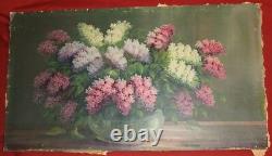 Large Antique oil painting still life with flowers