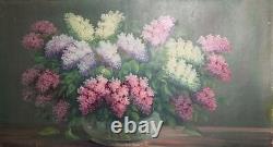 Large Antique oil painting still life with flowers