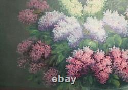 Large Antique oil painting still life with flowers