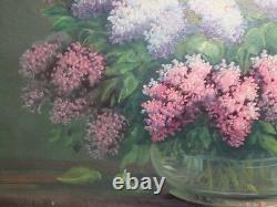 Large Antique oil painting still life with flowers