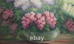 Large Antique oil painting still life with flowers