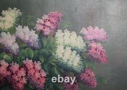 Large Antique oil painting still life with flowers