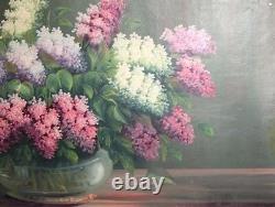 Large Antique oil painting still life with flowers