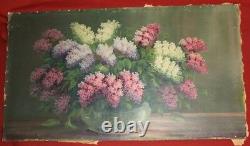 Large Antique oil painting still life with flowers