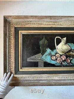 Large Charles Levier French Antique Modern Still Life Abstract Oil Painting 1959