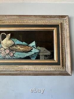 Large Charles Levier French Antique Modern Still Life Abstract Oil Painting 1959