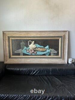 Large Charles Levier French Antique Modern Still Life Abstract Oil Painting 1959