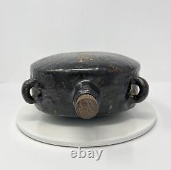 Large Chinese Antique Lacquer, Leather and Parchment Food Oil Canteen