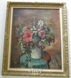 Large Ejnar Hansen Oil Painting Still Life Floral Flowers Antique American Rare