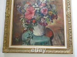 Large Ejnar Hansen Oil Painting Still Life Floral Flowers Antique American Rare