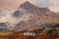 Large Fine Antique 19th Century Oil Painting Welsh Mountain Landscape Snowdonia