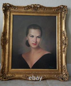 Large Frame Antique Wood Gold Gilt Portrait Woman 40's Artist Puleo 32x 27