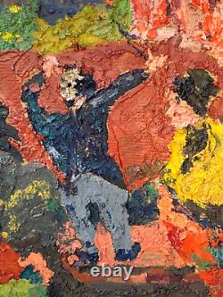 Large Old Antique Fauvist Abstract Oil Painting Orchestra Band Thick Impasto Art