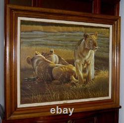 Large Original Vintage Oil Painting'KALAHARI KING' Lions RITTENNAUR Framed