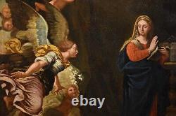 Large Painting Antique Annunciation Oil on Canvas 17 Century Old Master Art