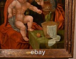 Large Painting Antique Madonna Maestro Del Parrot Oil On Board 16/17 Century