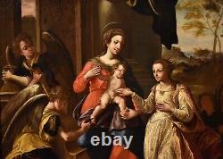 Large Painting Antique Matrimonio Mystic Brizio XVI Century Oil on Canvas Italy