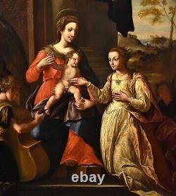 Large Painting Antique Matrimonio Mystic Brizio XVI Century Oil on Canvas Italy