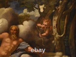 Large Painting Antique Mythical Angel Fangs Oil on Canvas Xvii Century Giove