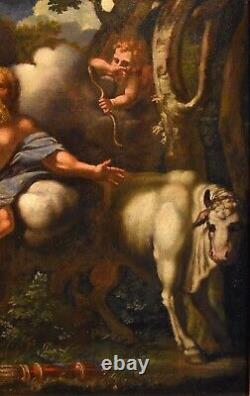 Large Painting Antique Mythical Angel Fangs Oil on Canvas Xvii Century Giove