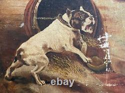 Large Rare Antique Bulldog Fighting Dog Oil Painting 1946 Signed P. Delplace