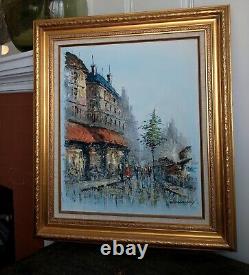 Large Signed French Oil Painting Canvas Vtg Framed Original Art Street Scene