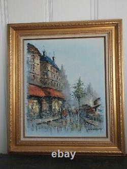 Large Signed French Oil Painting Canvas Vtg Framed Original Art Street Scene