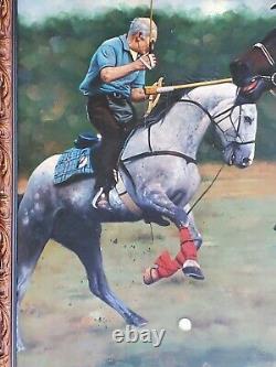 Large Vintage Original Oil Painting Horse Pony Polo Ponies Antique Frame Art