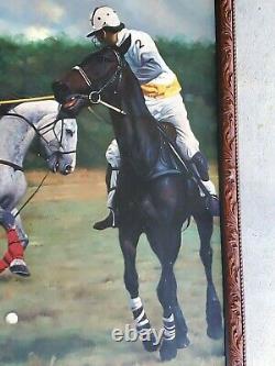 Large Vintage Original Oil Painting Horse Pony Polo Ponies Antique Frame Art