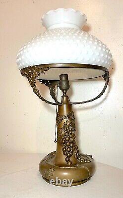 Large antique bronze patinated grape Pairpoint electric oil style table lamp