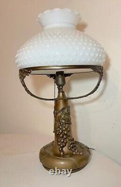 Large antique bronze patinated grape Pairpoint electric oil style table lamp