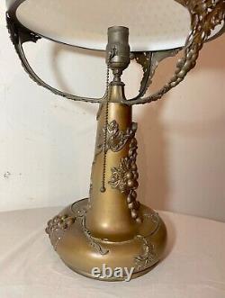 Large antique bronze patinated grape Pairpoint electric oil style table lamp