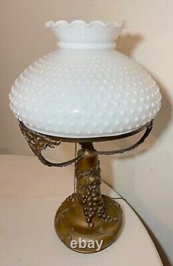 Large antique bronze patinated grape Pairpoint electric oil style table lamp