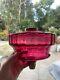 Large Antique Cranberry Wrythen Oil Lamp Font Width 18 Cm