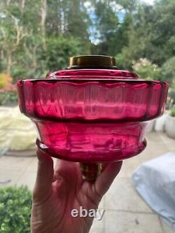 Large antique cranberry wrythen oil lamp font width 18 cm