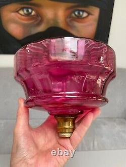 Large antique cranberry wrythen oil lamp font width 18 cm