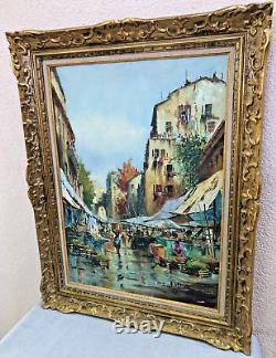 Large antique framed oil painting signed A. Vando Italy Gilded wood frame