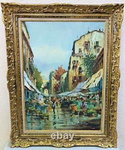 Large antique framed oil painting signed A. Vando Italy Gilded wood frame